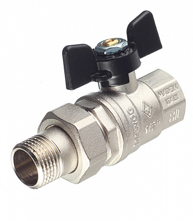 картинка Кран шаровой латунный Bugatti (3220088) 1/2 ВР(г) х 1/2 НР(ш) бабочка с полусгоном прямой от магазина